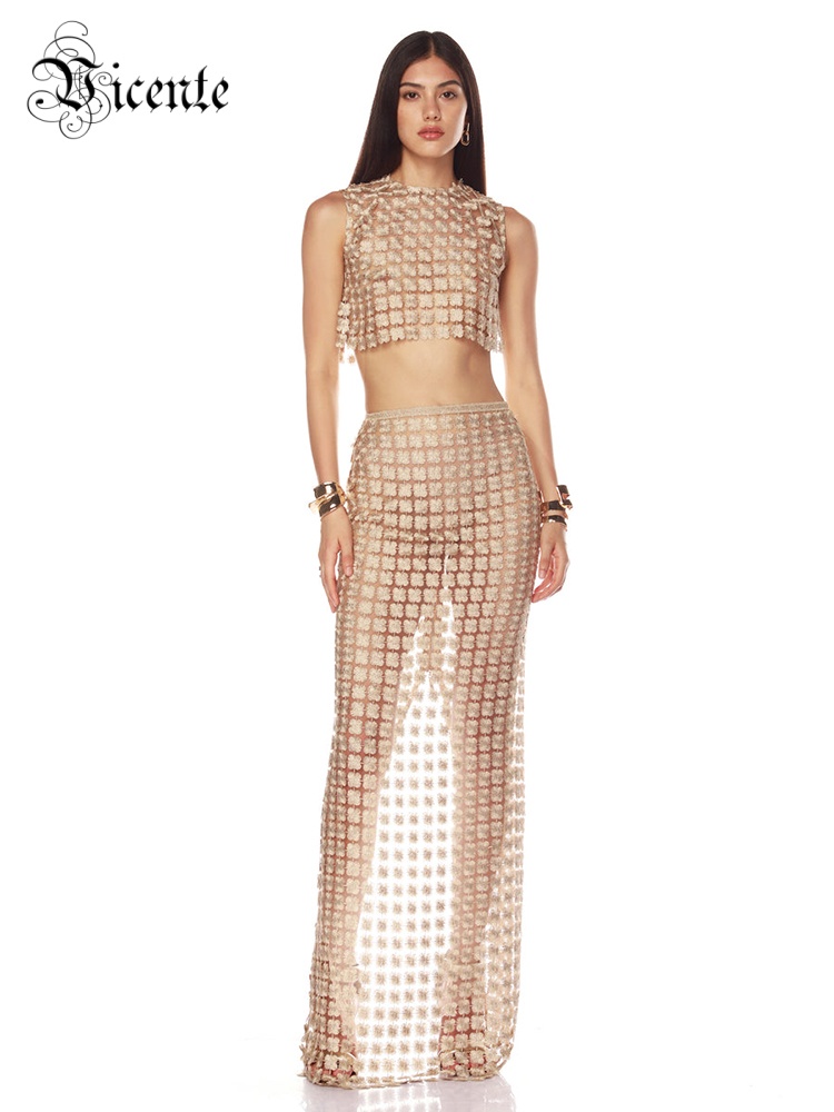 Crop Top Crochet - VC Set Atasan Potong Tanpa Lengan
