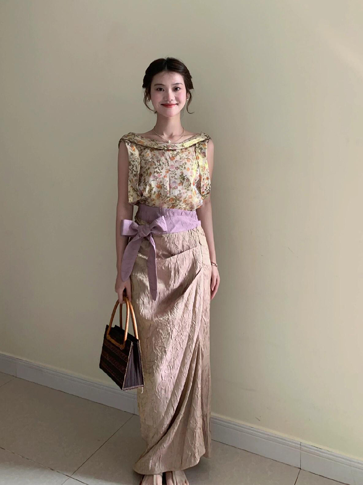 Midi Skirt Floral - Set atasan dan rok tanpa lengan