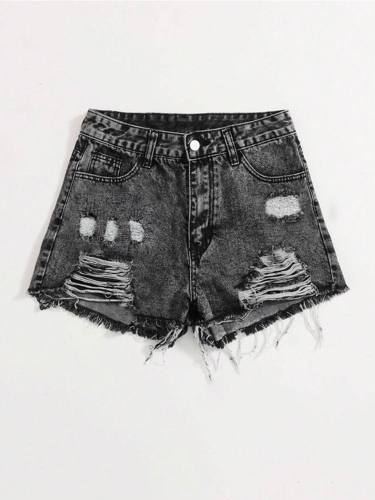 Shorts Denim Frayed - Celana Pendek Denim Wanita Model Vintage
