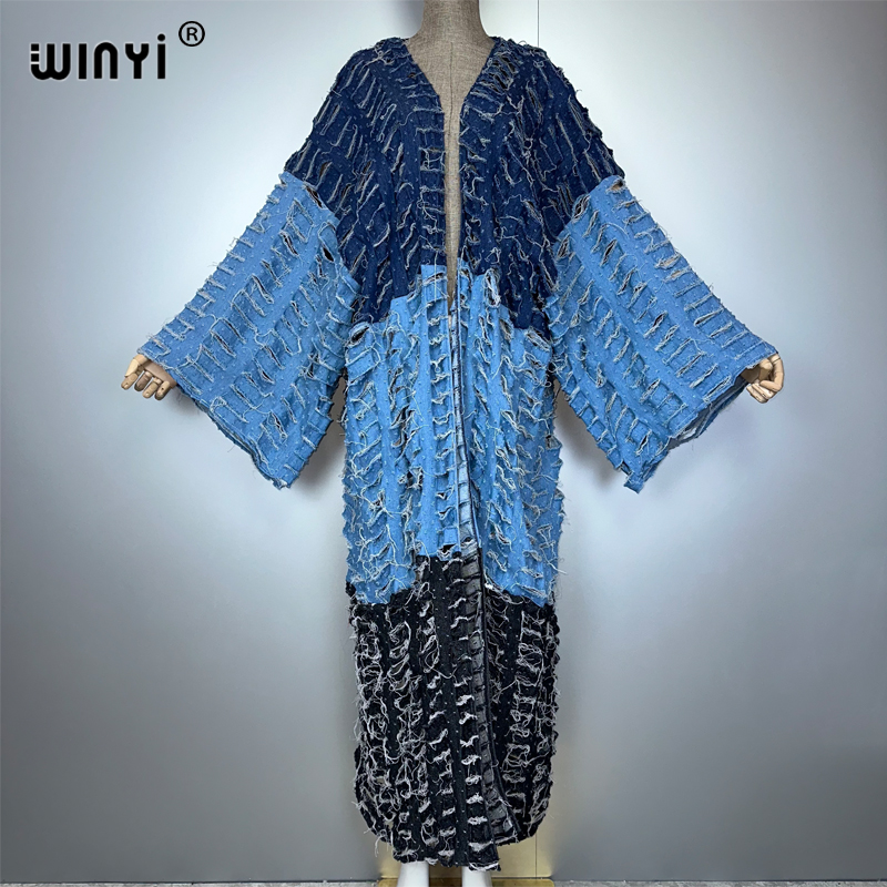 Cover Up Kaftan - WINYI Kimono Kardigan Denim Cocok Warna