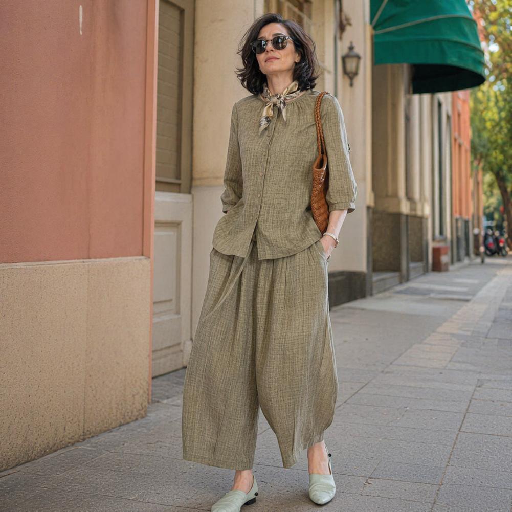 Linen Pant Wide - Setelan Kasual Wanita Ukuran Besar 2026,