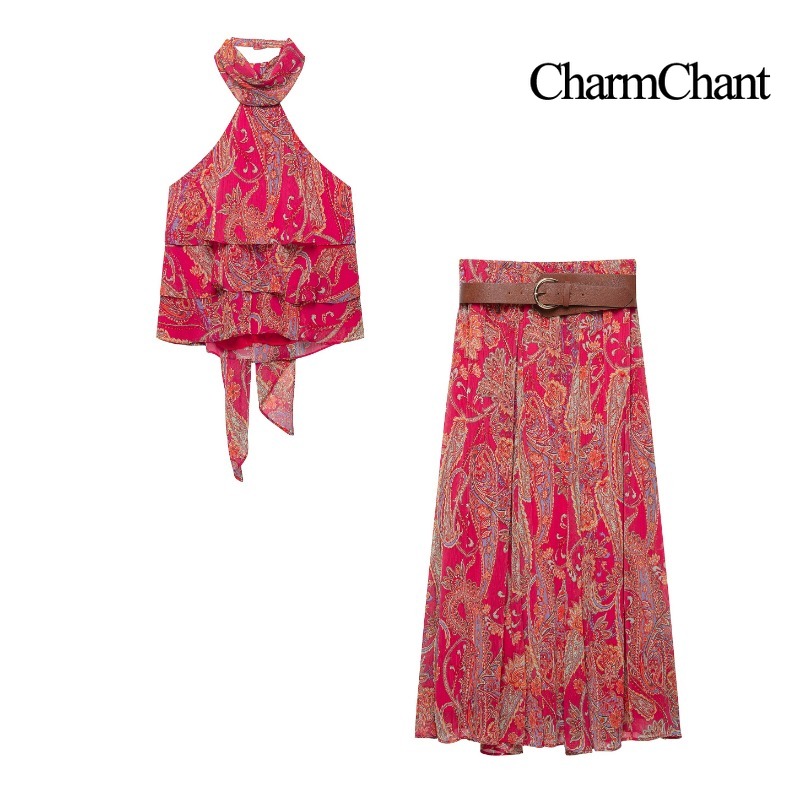 Romper Floral Print - CHARMCHANT Set 2 Potong Atasan Tanpa