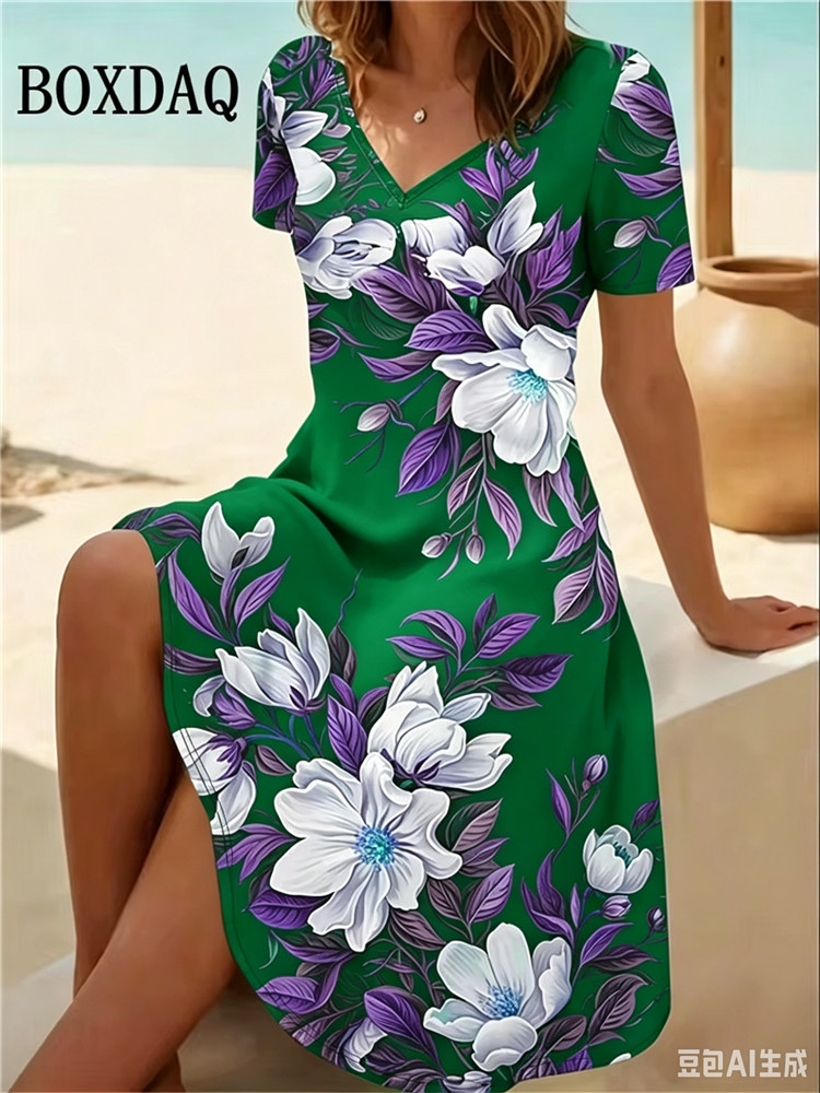 Romper Floral Print - Gaun Wanita Ukuran Besar 6XL Gaun