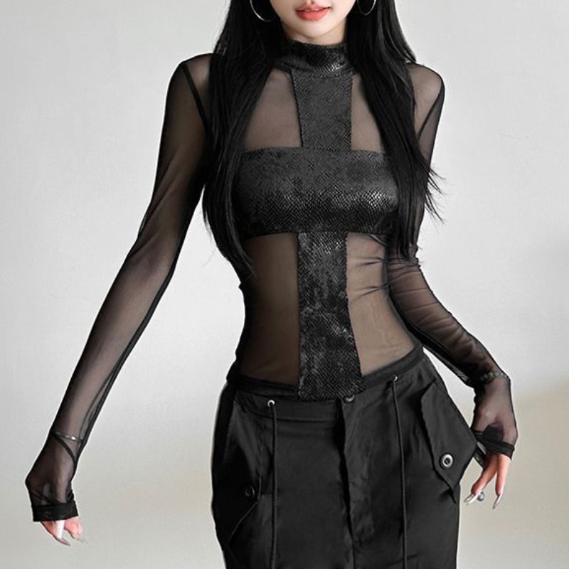 Blouse Off Shoulder - Kaus Bodysuit Lengan Panjang Jaring Gaya