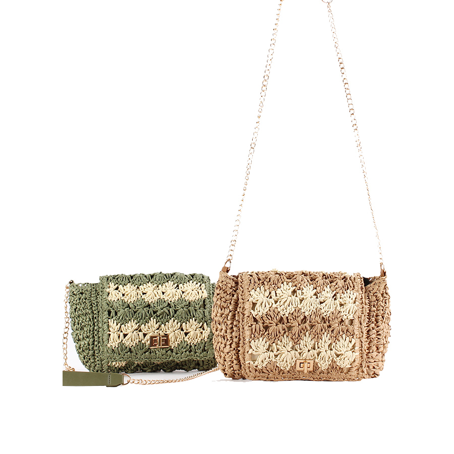 Crochet Bag Raffia - Tas Selempang Jerami untuk Wanita, Tas