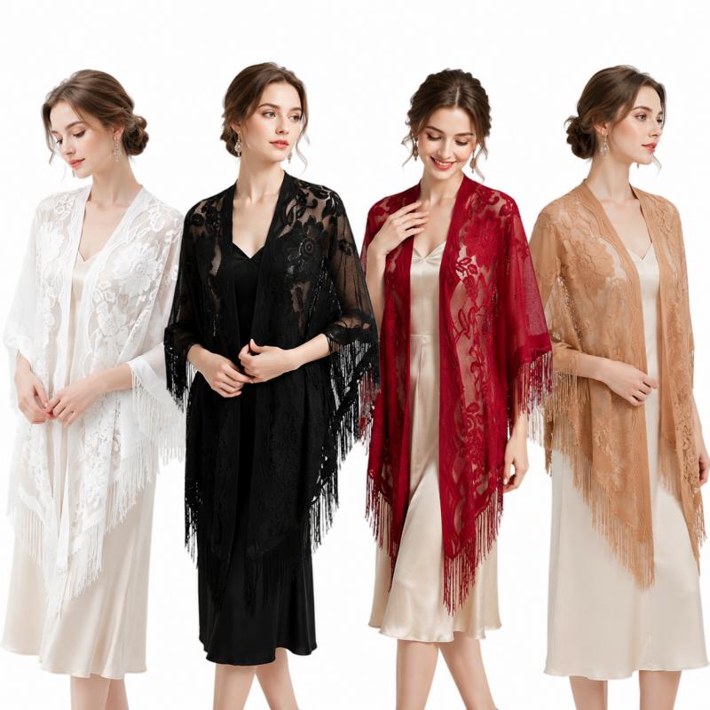 Kimono Sheer Floral - Selendang Renda Bunga Wanita, Syal Bordir
