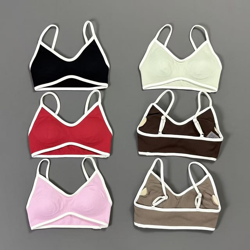 Crop Top Crochet - Bra Yoga Wanita Contrastline V Neck