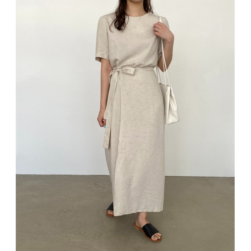 Linen Dress Wrap - Gaun Lilit Katun Linen Elegan dengan