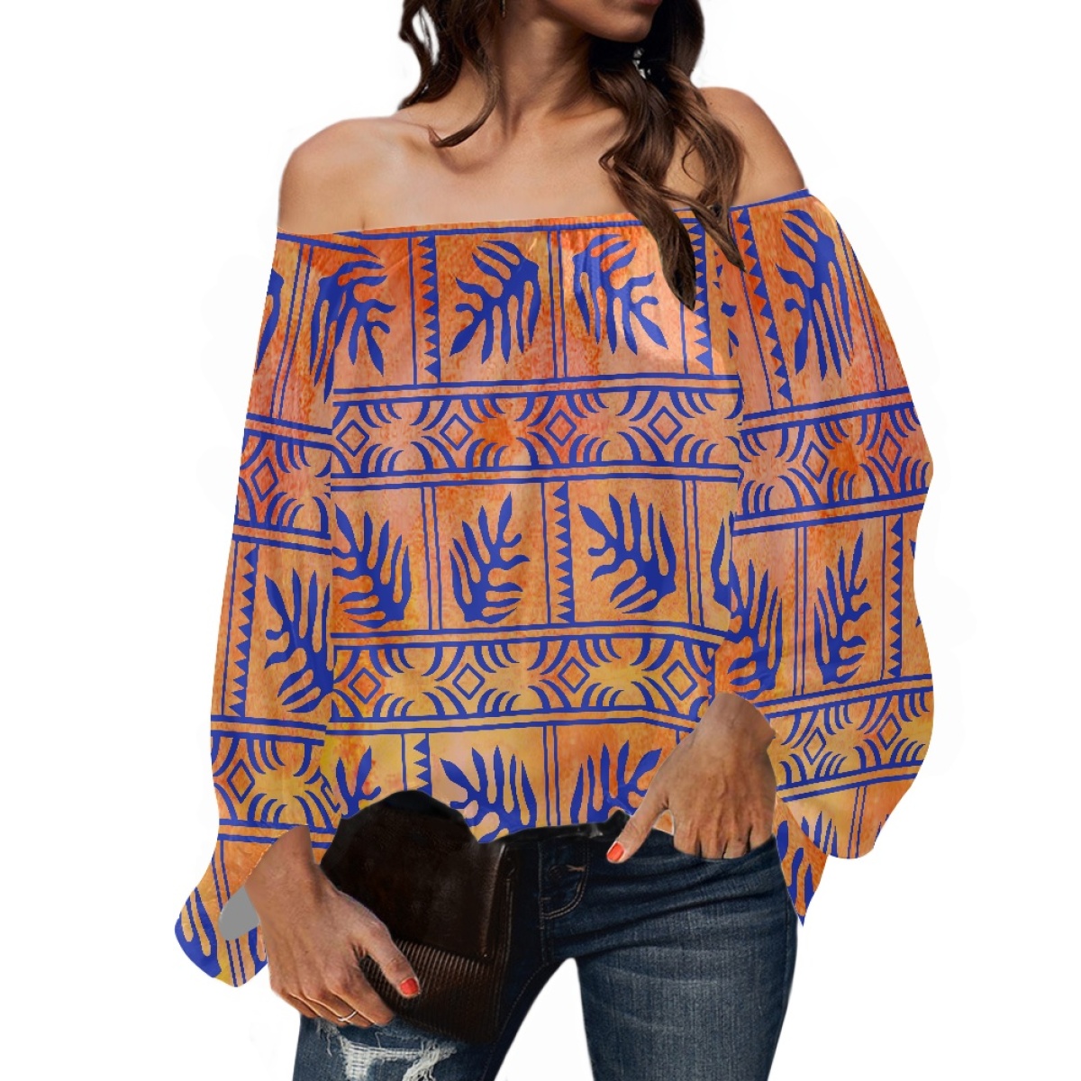 Blouse Off Shoulder - Pakaian Suku Polinesia Motif Tapa Samoa