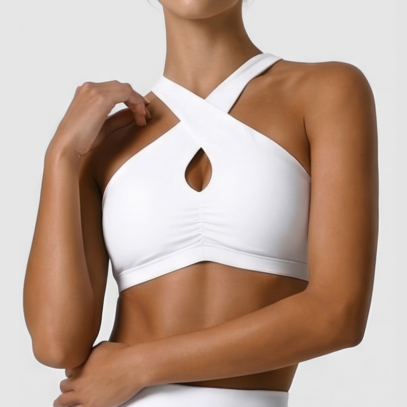 Crop Top Crochet - Pakaian Dalam Olahraga Wanita Warna Solid,