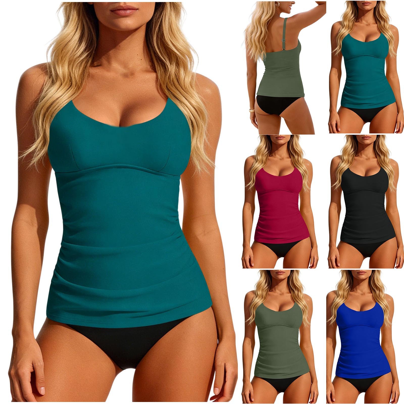 Swimsuit Bikini Ruched - Tankini Wanita 2026 Warna Teal, Atasan
