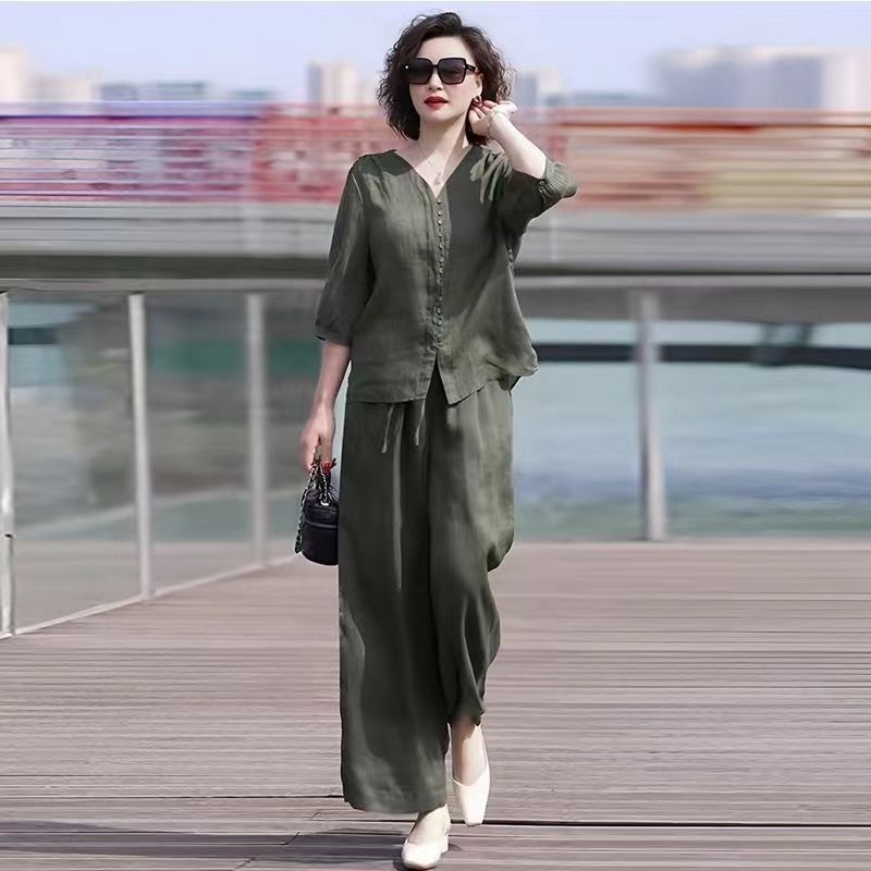 Linen Pant Wide - Set pakaian katun dan Linen wanita,