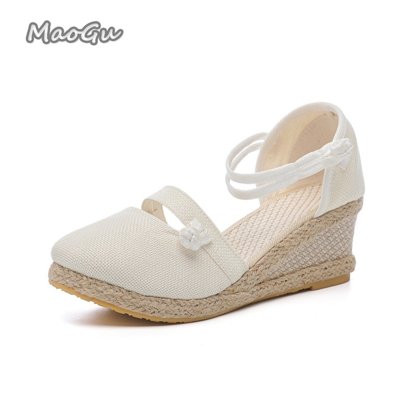 Wedge Espadrille Women - Sandal Wedges Espadrille Linen Wanita Sepatu
