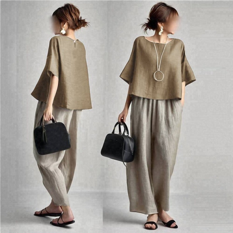 Linen Pant Wide - Setelan Celana Wanita Dua Potong, Set