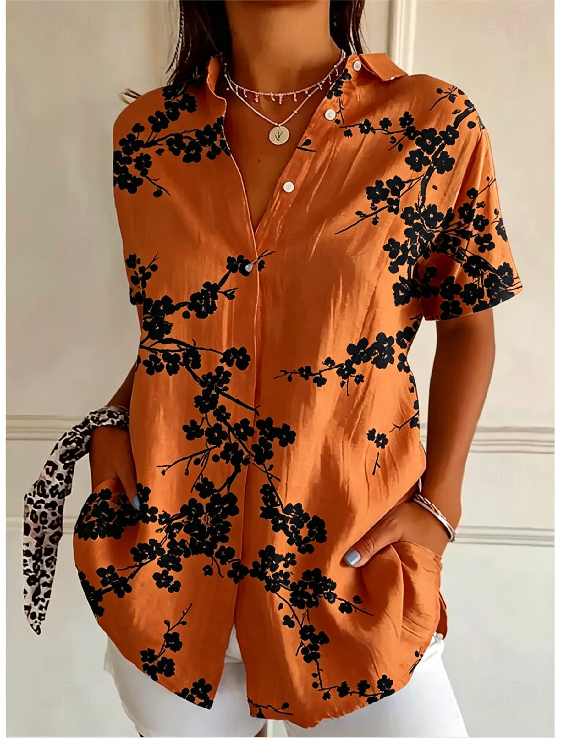 Romper Floral Print - Kemeja Kasual Wanita Lengan Pendek Motif