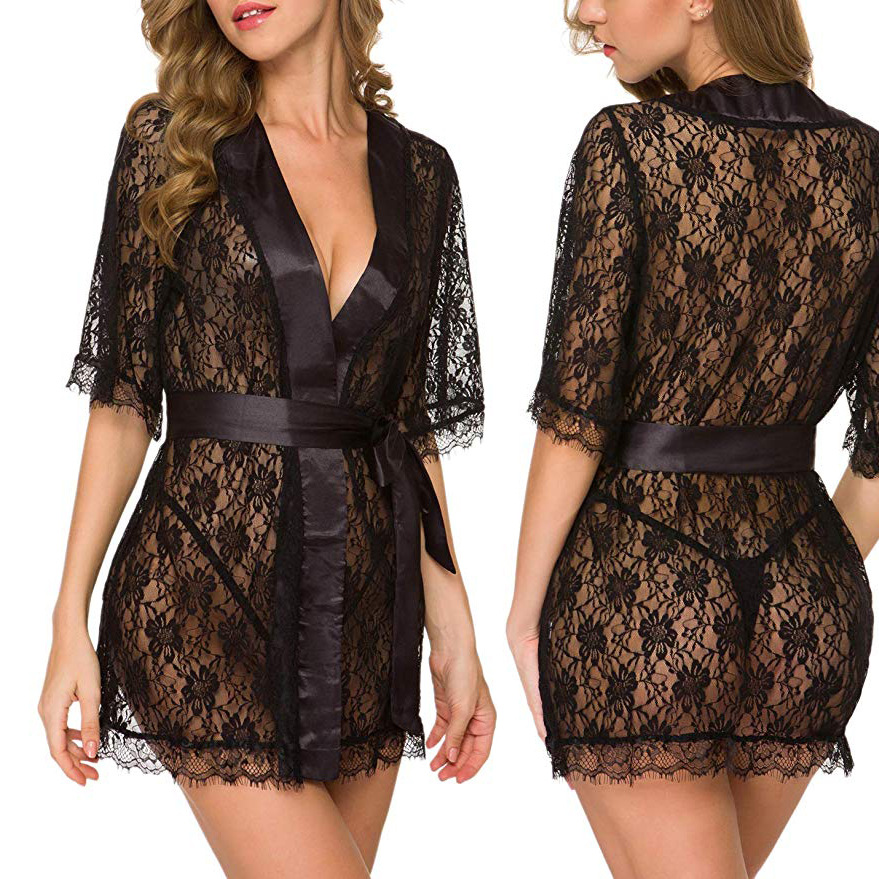 Kimono Sheer Floral - Gaun Tidur Wanita Berbahan Renda Floral