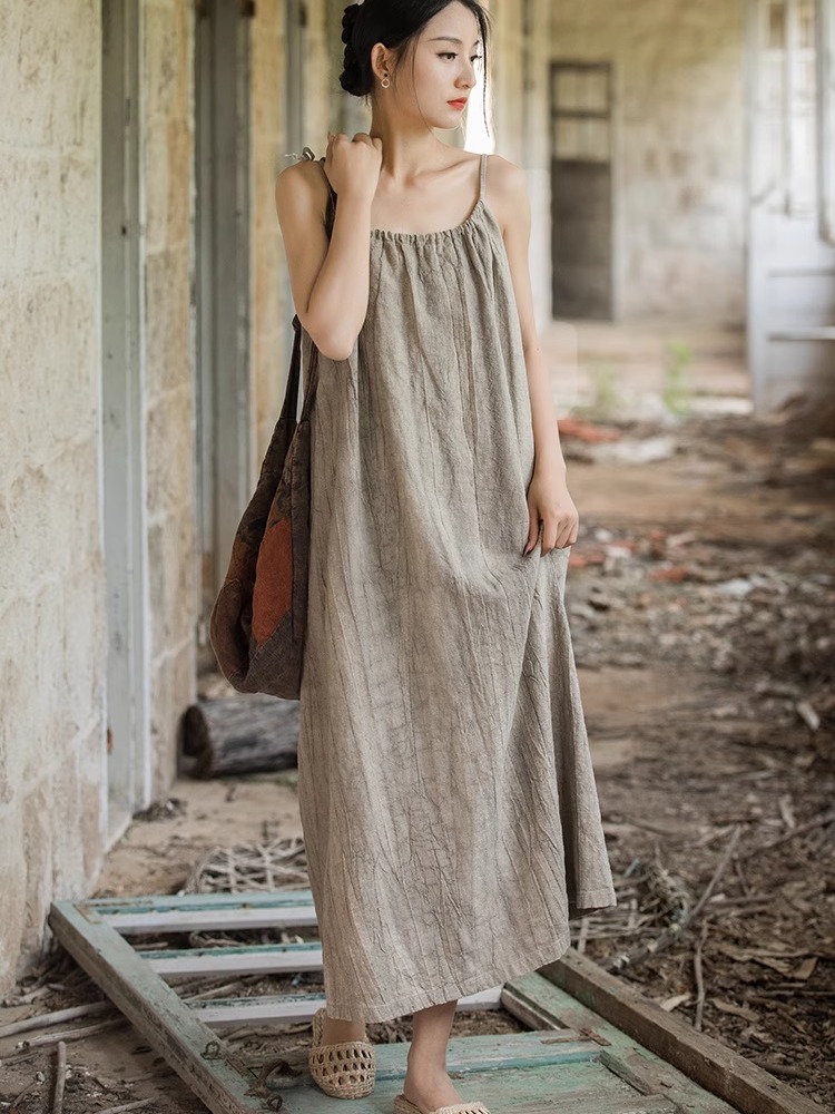 Gaun Wanita Gaya Cina Baru, Ba - Linen Dress Wrap ulasan dan harga