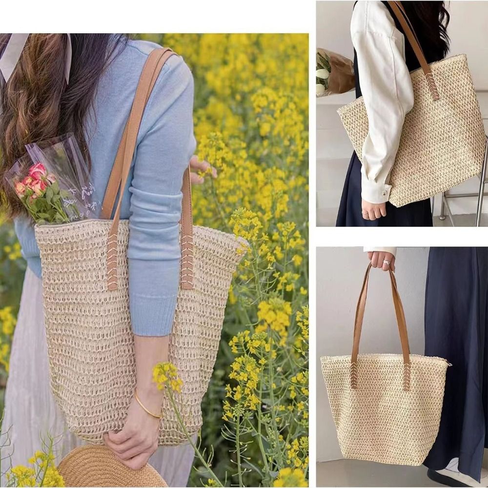 Tas Tote Anyaman Warna Solid M - Tote Bag Beach ulasan dan harga