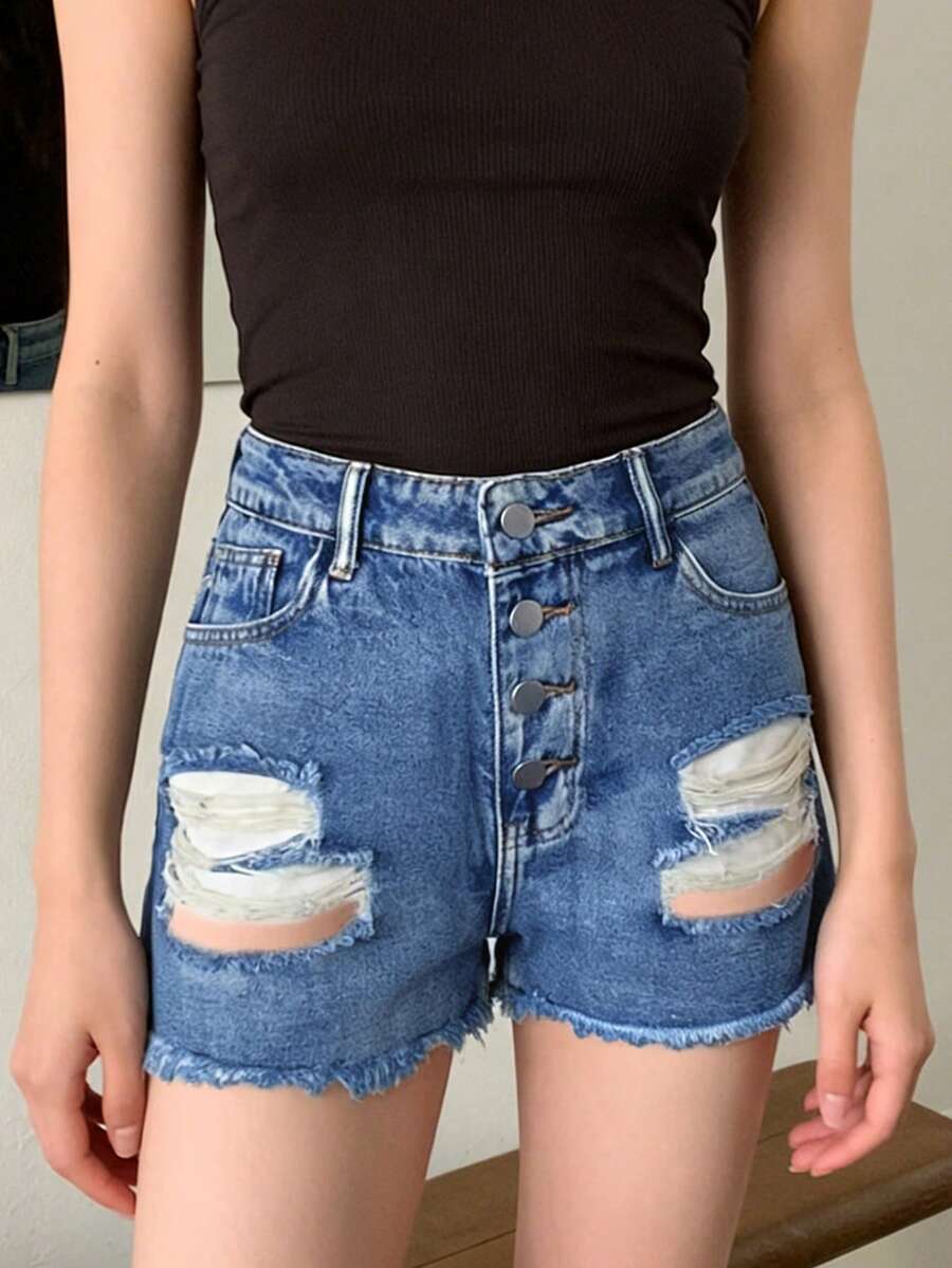 Celana Pendek Denim Wanita Mod - Shorts Denim Frayed ulasan dan harga