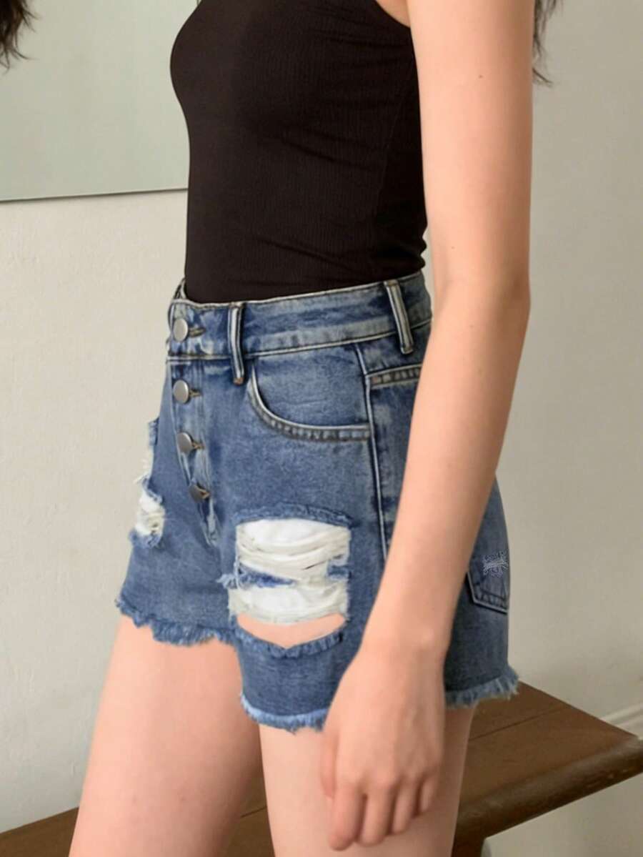 Celana Pendek Denim Wanita Mod - Shorts Denim Frayed ulasan dan harga