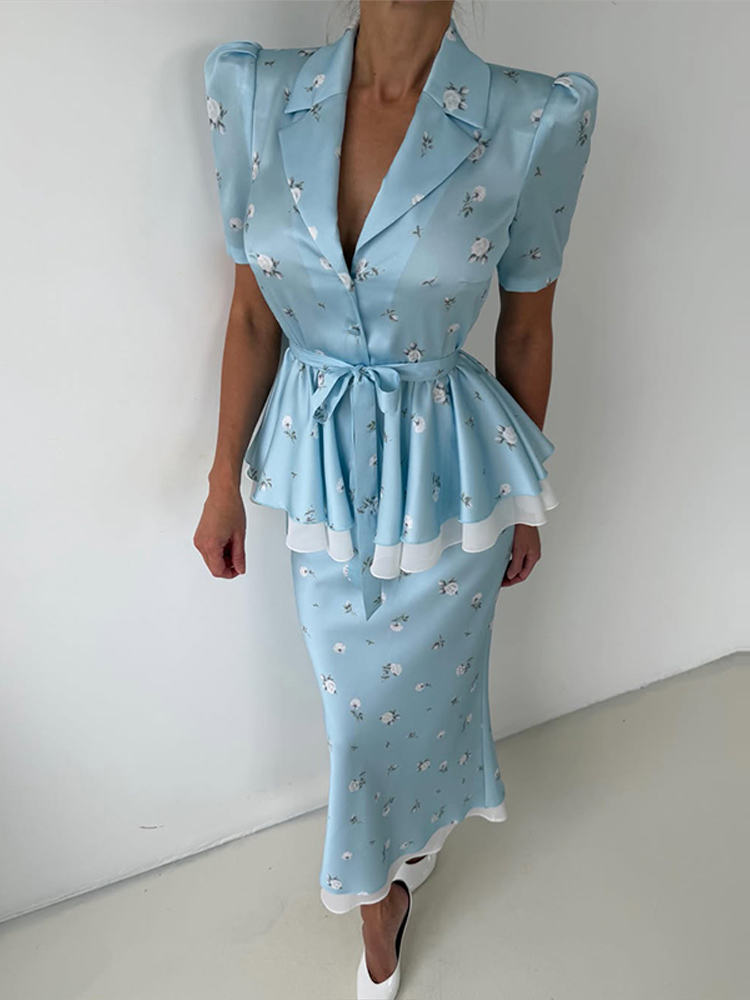 Set Blazer Floral Rok Midi Wan - Romper Floral Print ulasan dan harga