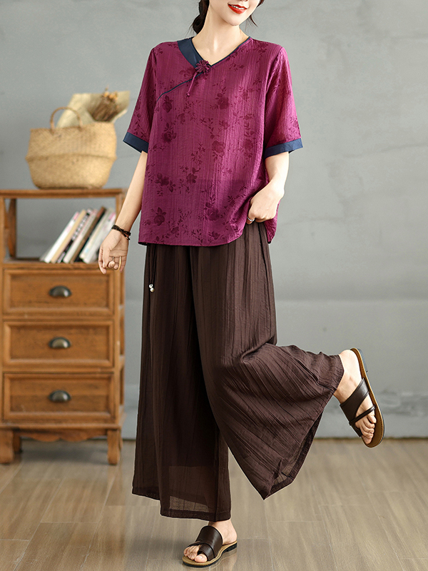 Atasan Lengan Pendek Kerah V S - Linen Pant Wide ulasan dan harga