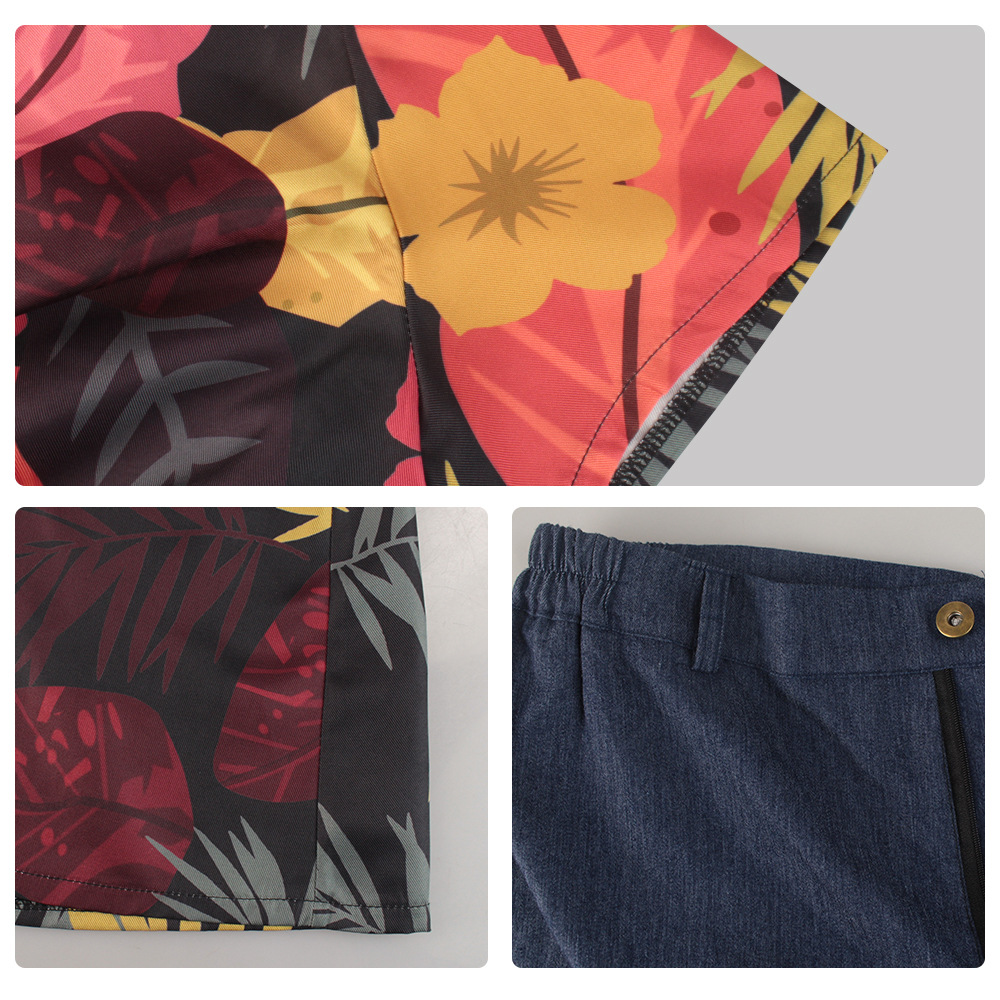 Set Kemeja Bunga Tropis Pria & - Shorts Denim Frayed ulasan dan harga
