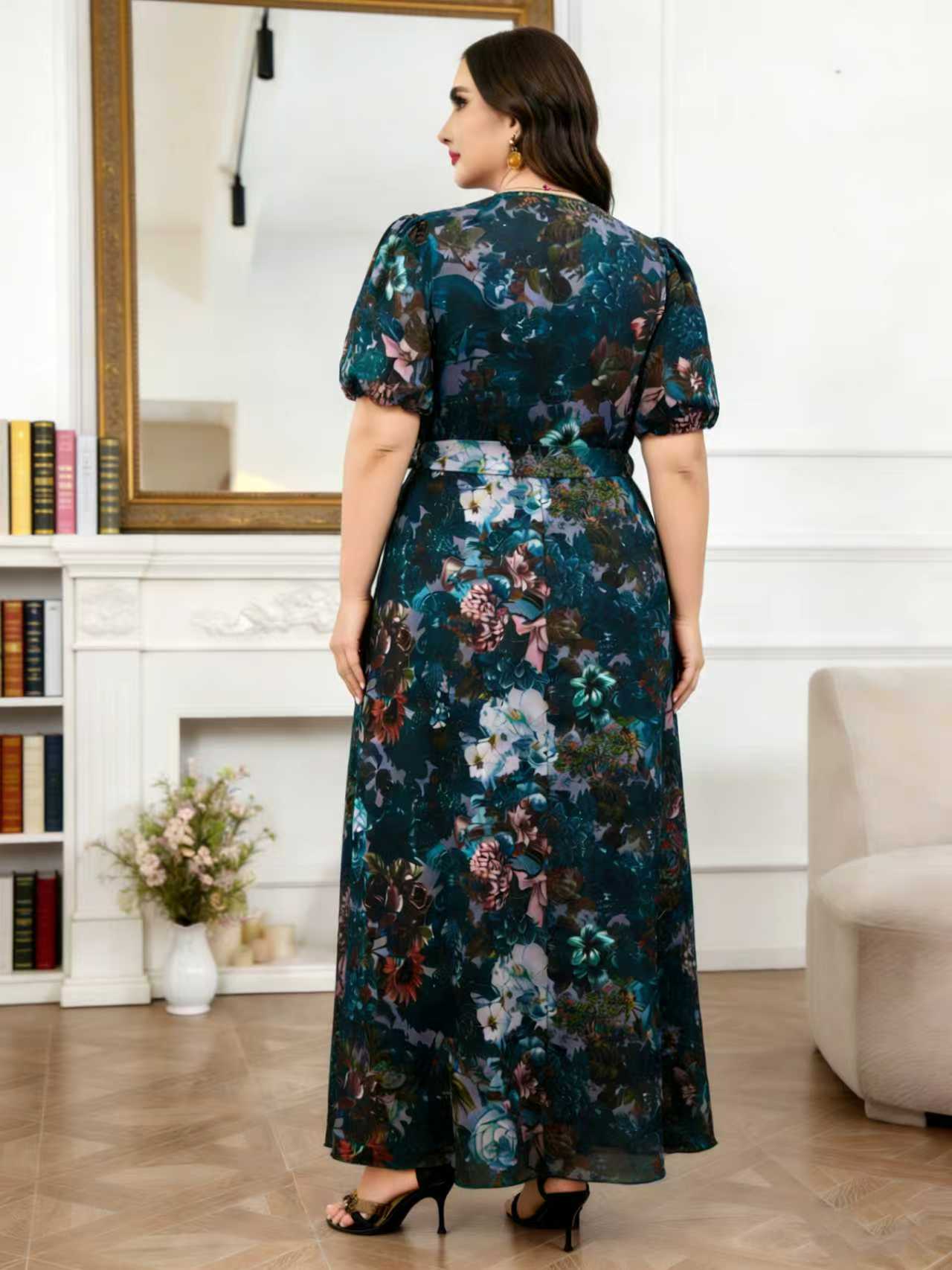 Gaun Maxi Chiffon Panjang Mode - Romper Floral Print ulasan dan harga