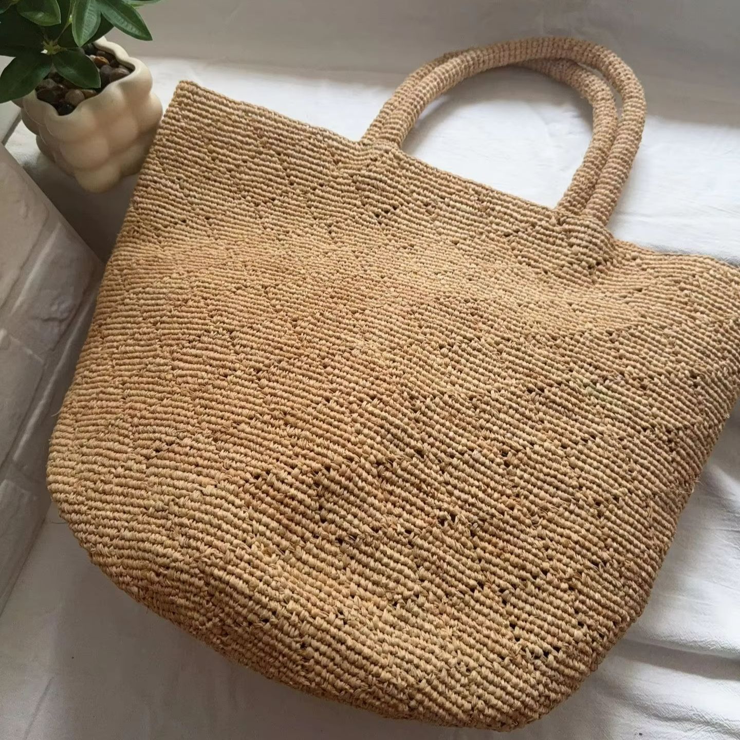 Tas Pantai Rajut Crochet Handm - Crochet Bag Raffia ulasan dan harga