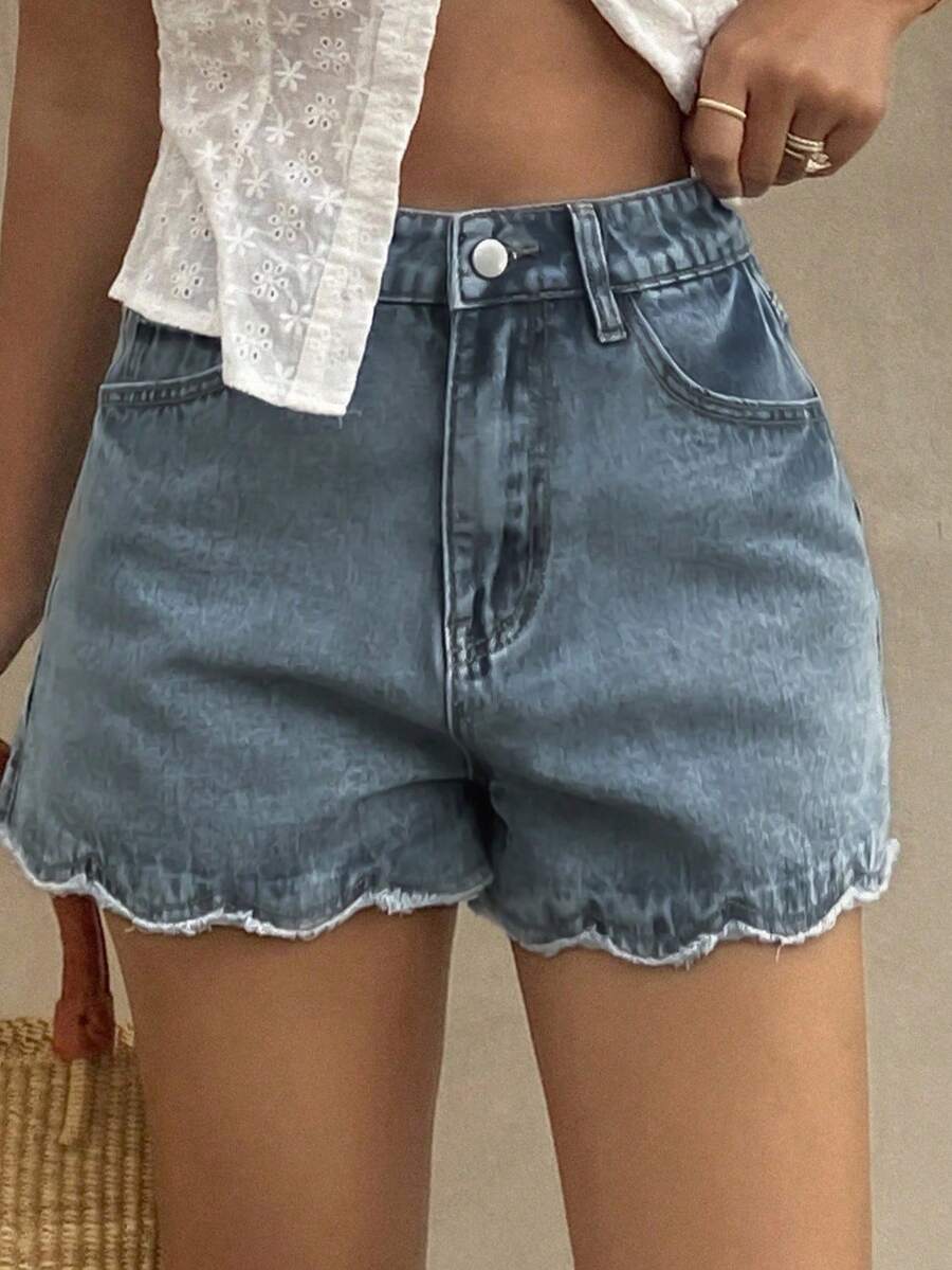 Celana Pendek Denim Kasual Wan - Shorts Denim Frayed ulasan dan harga