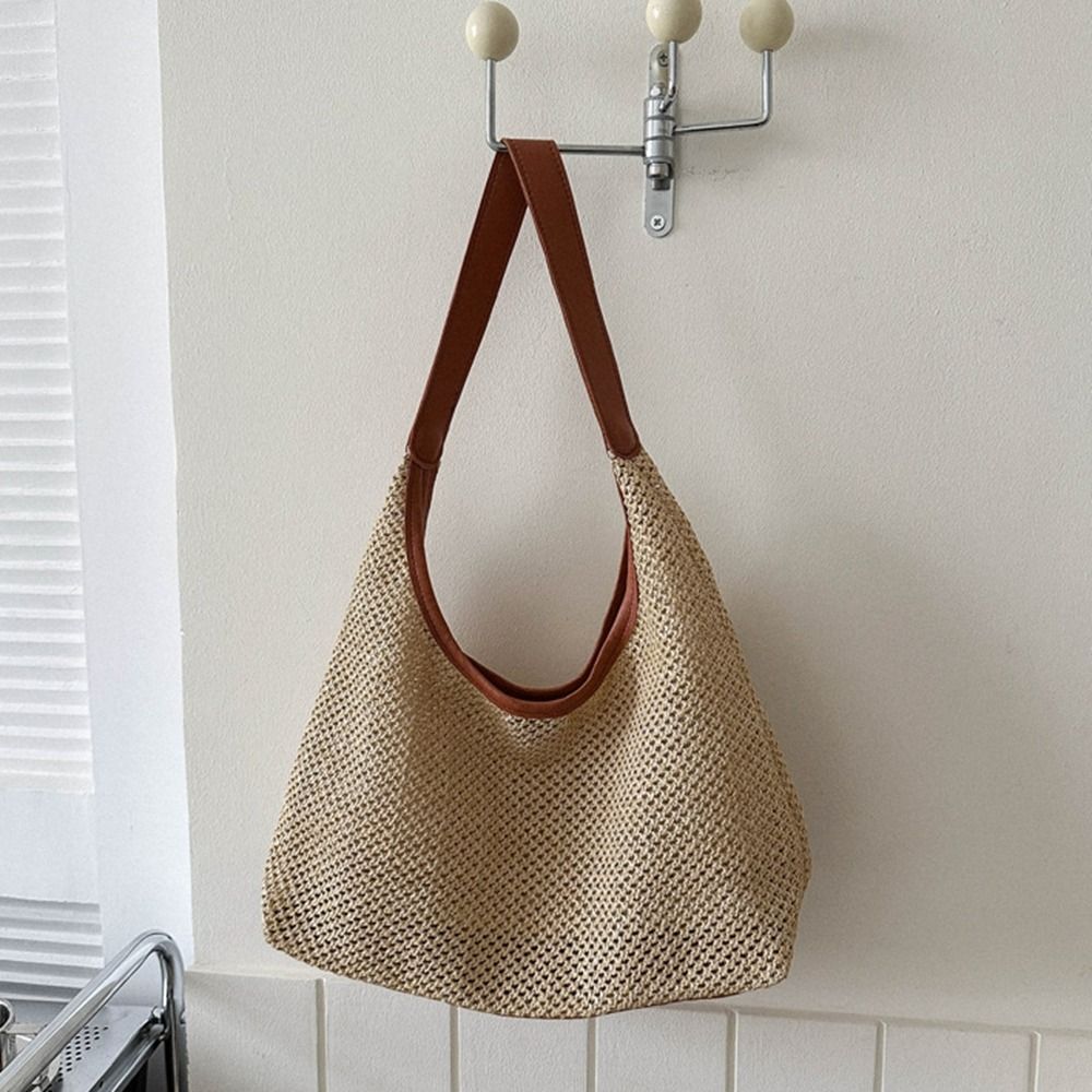 Tas Jerami Anyaman Warna Solid - Tote Bag Beach ulasan dan harga
