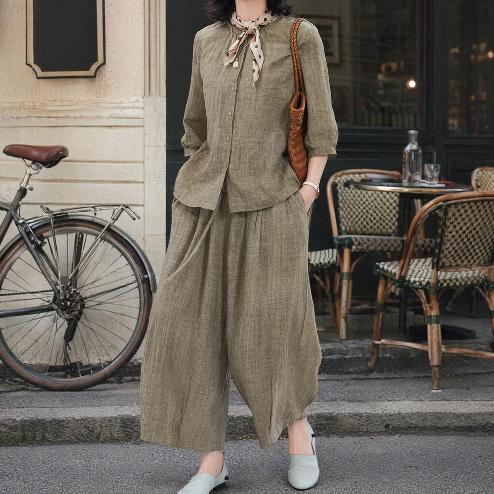 Setelan Kasual Wanita Ukuran B - Linen Pant Wide ulasan dan harga