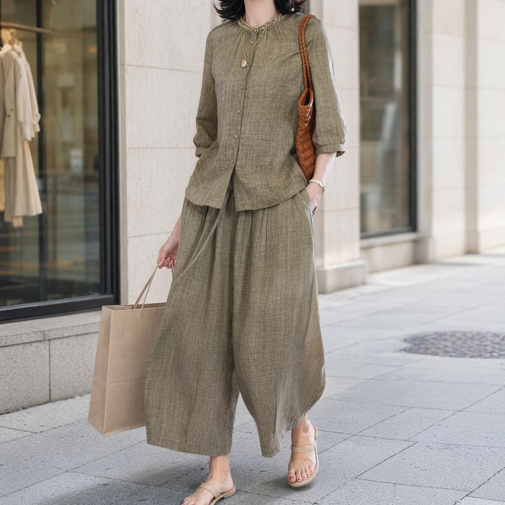 Setelan Kasual Wanita Ukuran B - Linen Pant Wide ulasan dan harga