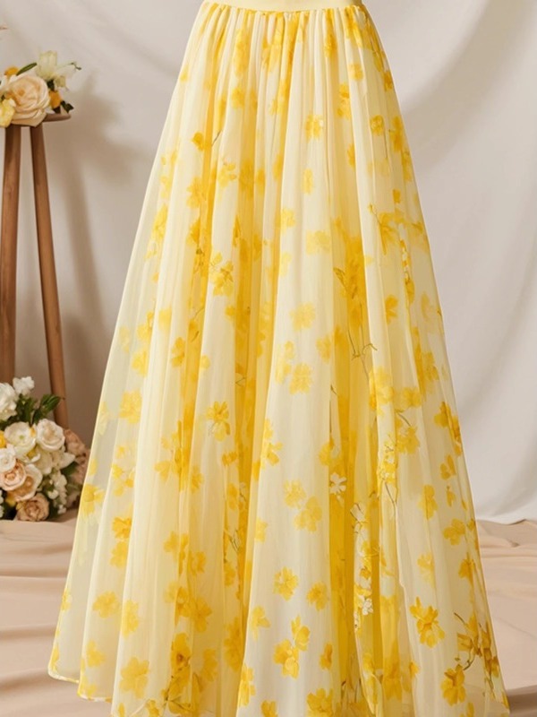 Rok A-Line Kuning Pinggang Tin - Midi Skirt Floral ulasan dan harga