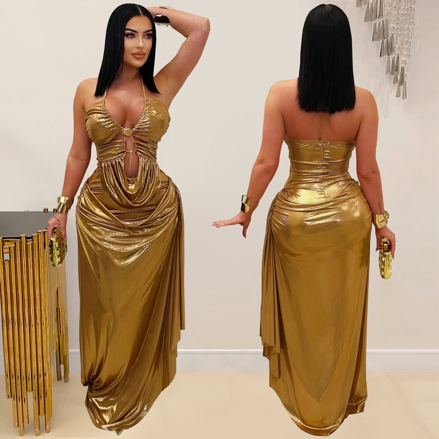 Gaun Pesta Malam untuk Tamu Pe - Maxi Dress Halter ulasan dan harga