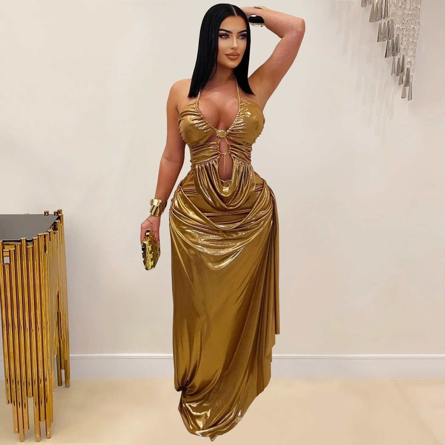Gaun Pesta Malam untuk Tamu Pe - Maxi Dress Halter ulasan dan harga