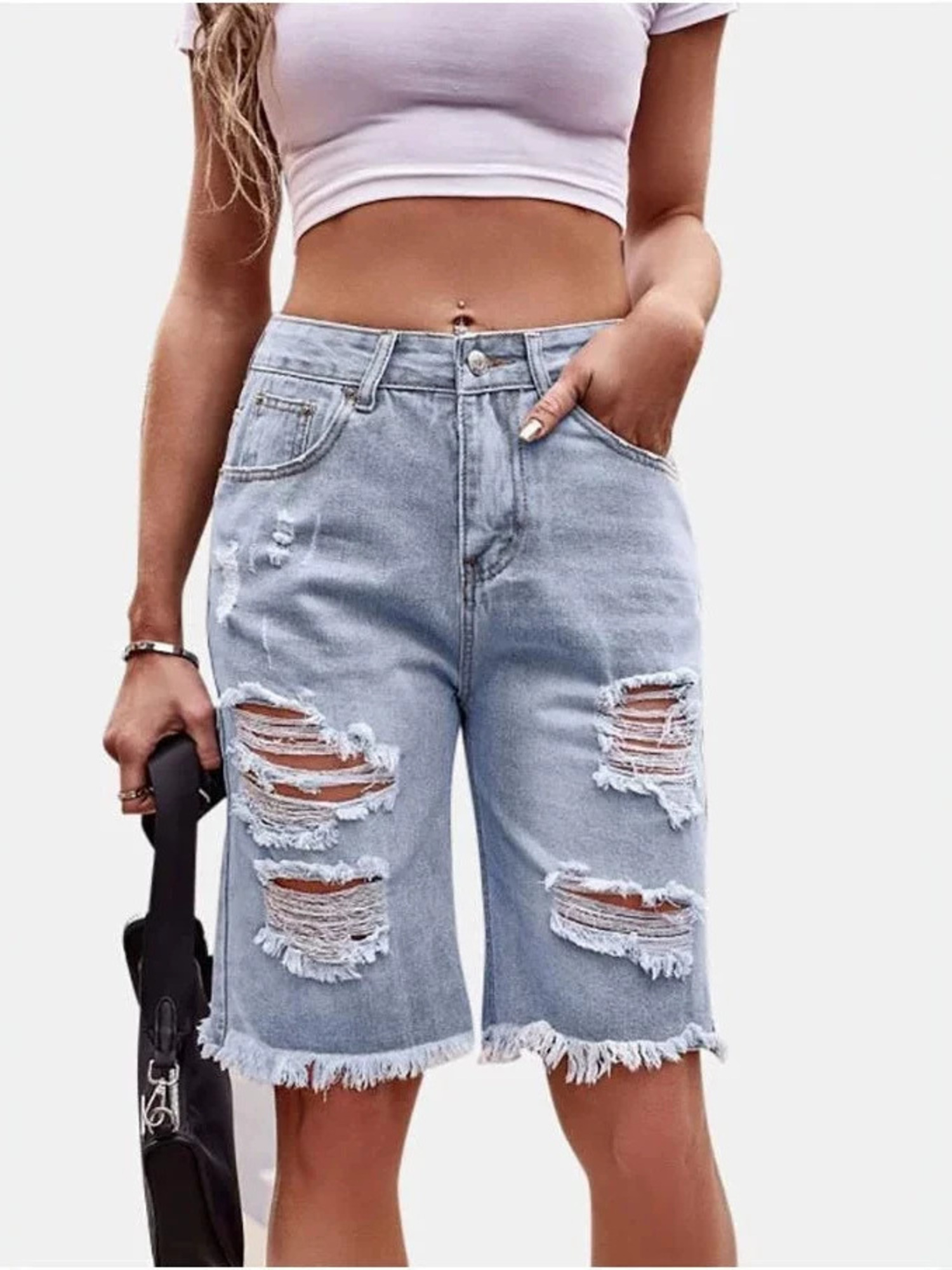 Celana Pendek Denim Wanita Hig - Shorts Denim Frayed ulasan dan harga