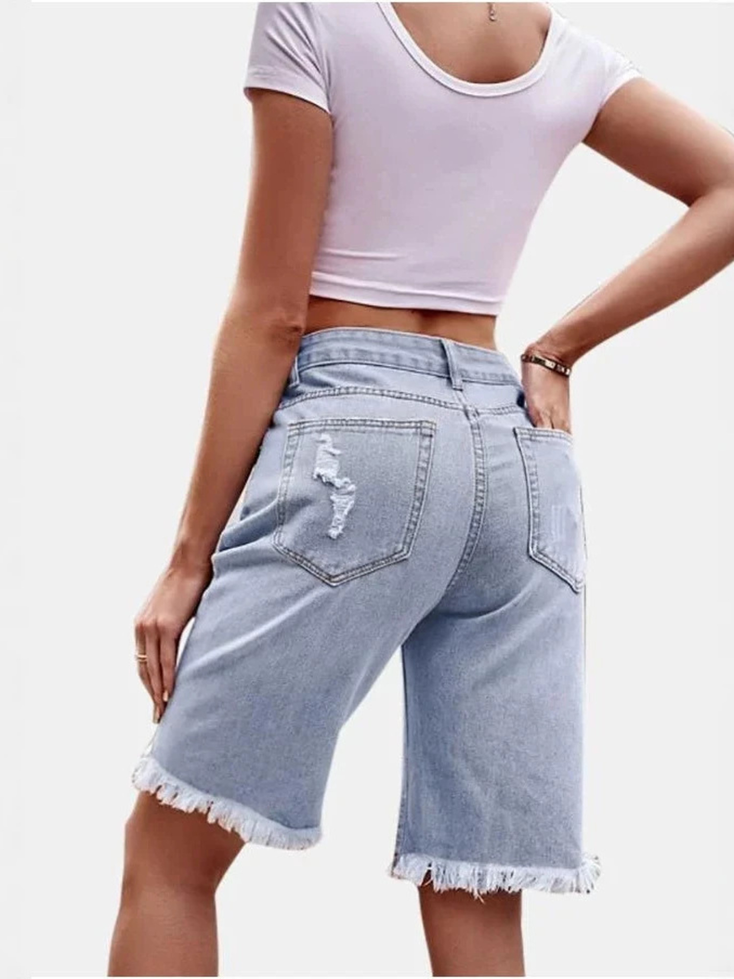 Celana Pendek Denim Wanita Hig - Shorts Denim Frayed ulasan dan harga