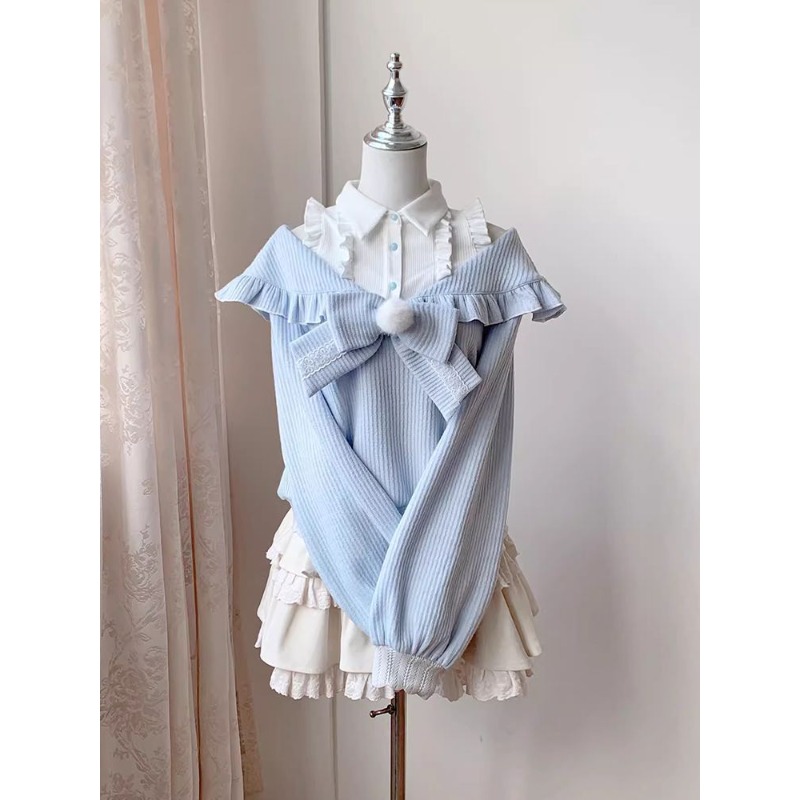 Set 2 Potong Lolita Soft Girl  - Blouse Off Shoulder ulasan dan harga