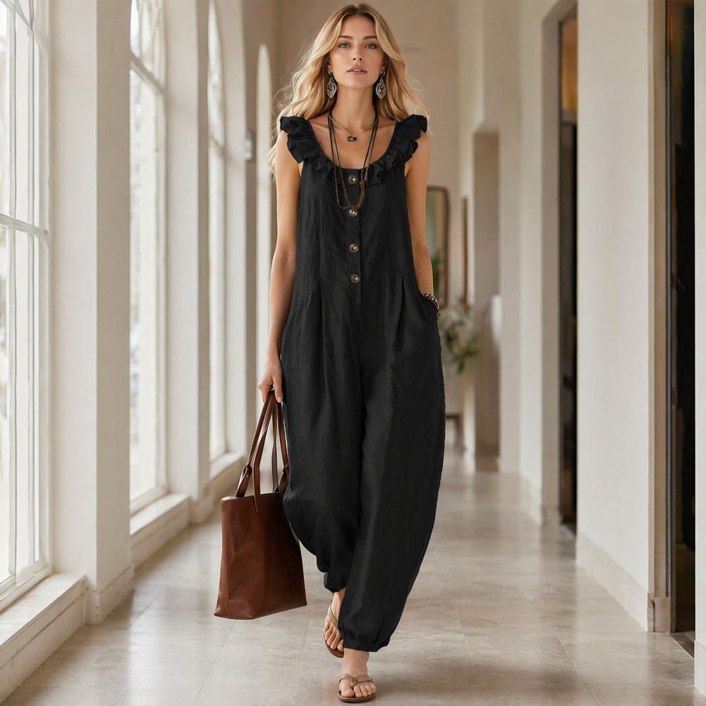 Romper Santai Wanita Jumpsuit  - Jumpsuit Linen Relaxed ulasan dan harga