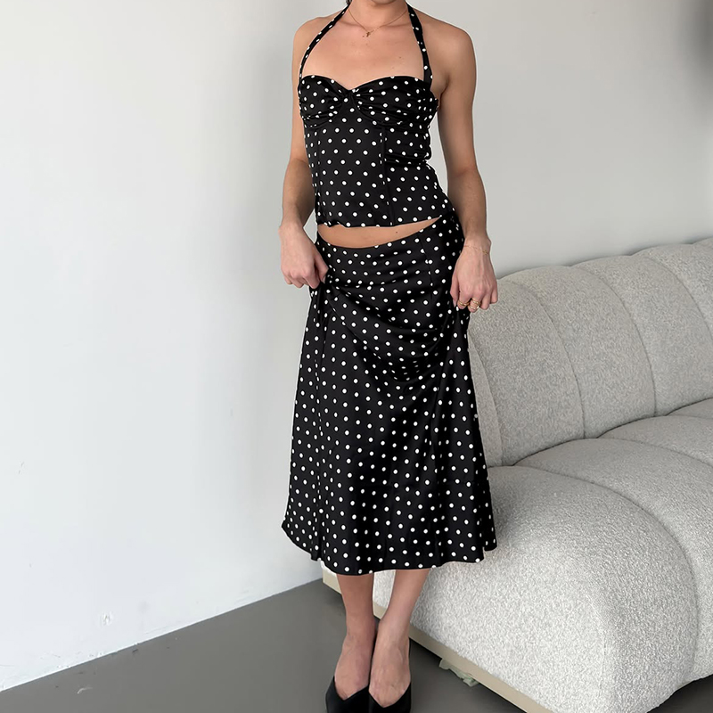 Set Dua Potong Rok Polkadot Pa - Crop Top Crochet ulasan dan harga