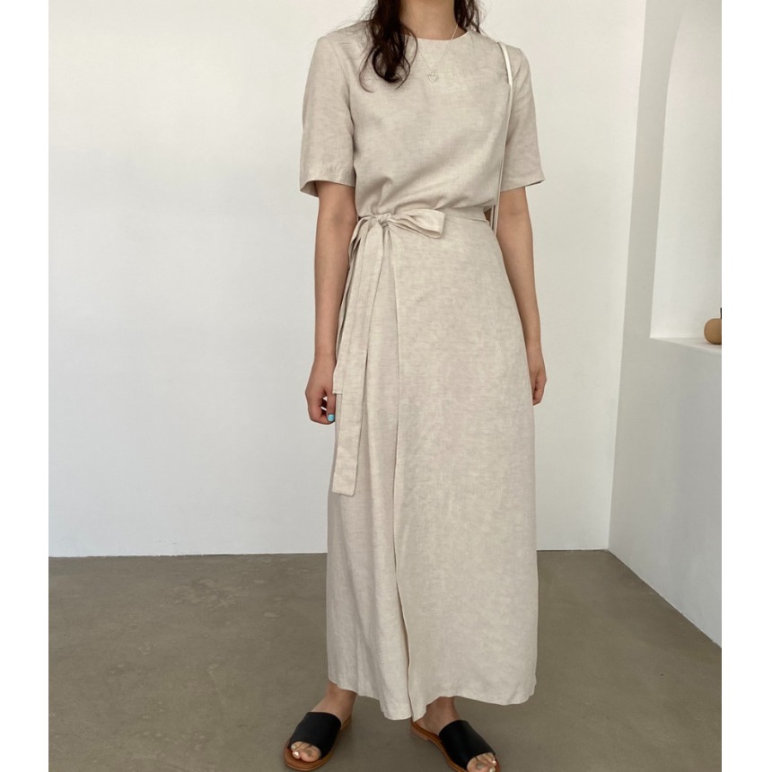 Gaun Lilit Katun Linen Elegan  - Linen Dress Wrap ulasan dan harga