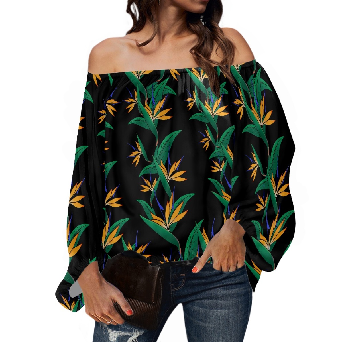 Pakaian Suku Polinesia Motif T - Blouse Off Shoulder ulasan dan harga
