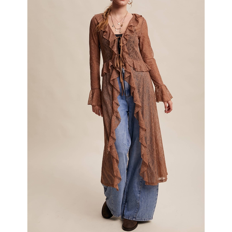 Atasan Maxi Wanita Berenda Bun - Kimono Sheer Floral ulasan dan harga