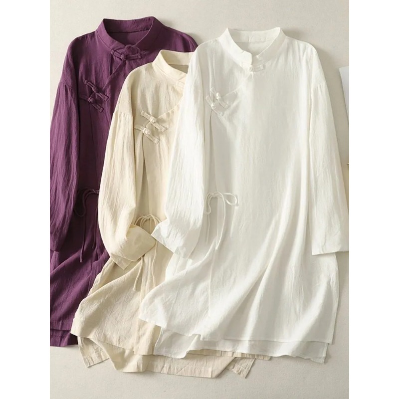 Gaun Tunik Linen Kancing Katak - Linen Dress Wrap ulasan dan harga