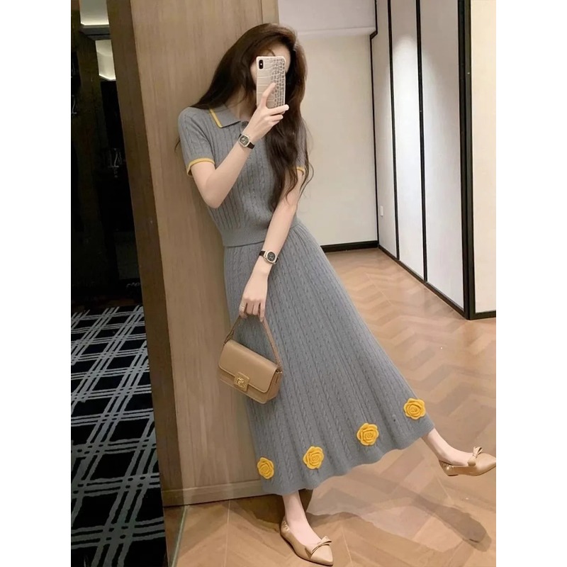 Setelan Rajut Bunga Wanita Dua - Midi Skirt Floral ulasan dan harga