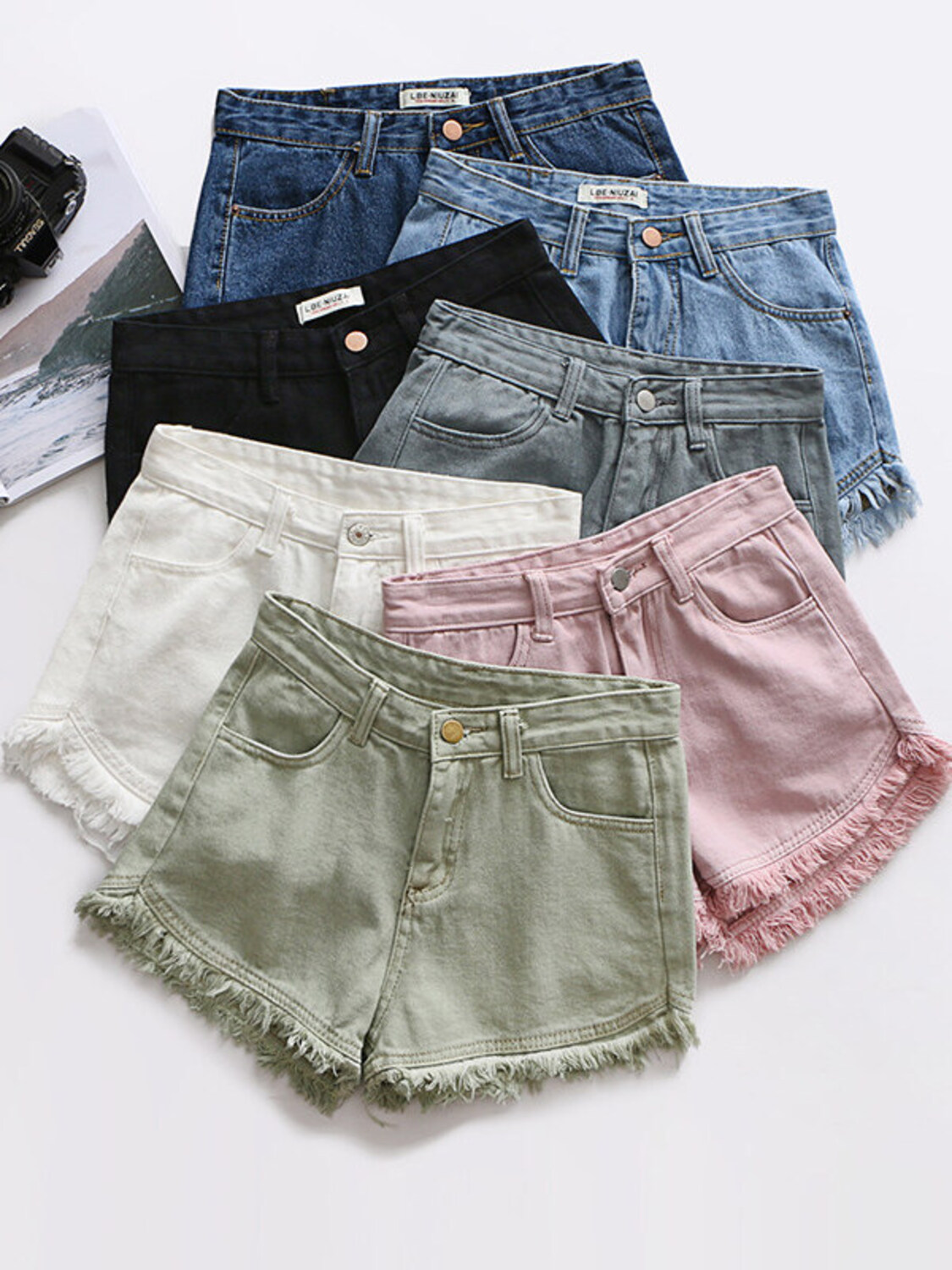 Celana Pendek Denim Wanita Pin - Shorts Denim Frayed ulasan dan harga