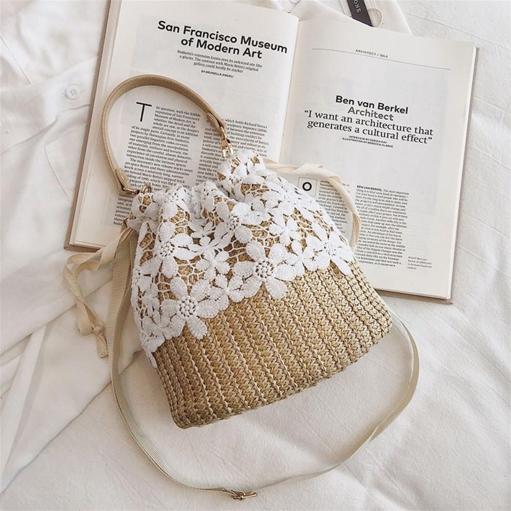 Tas Bahu Jerami Renda Vintage  - Tote Bag Beach ulasan dan harga