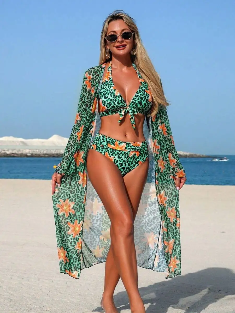 Set Bikini 3 Potong Wanita Mot - Kimono Sheer Floral ulasan dan harga