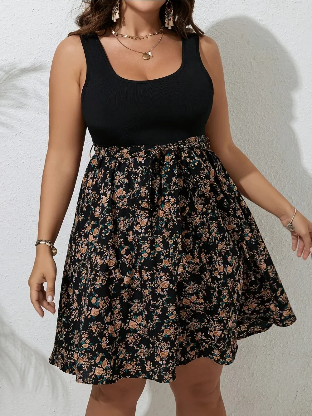 Gaun Ukuran Besar Gaun Rajut B - Romper Floral Print ulasan dan harga